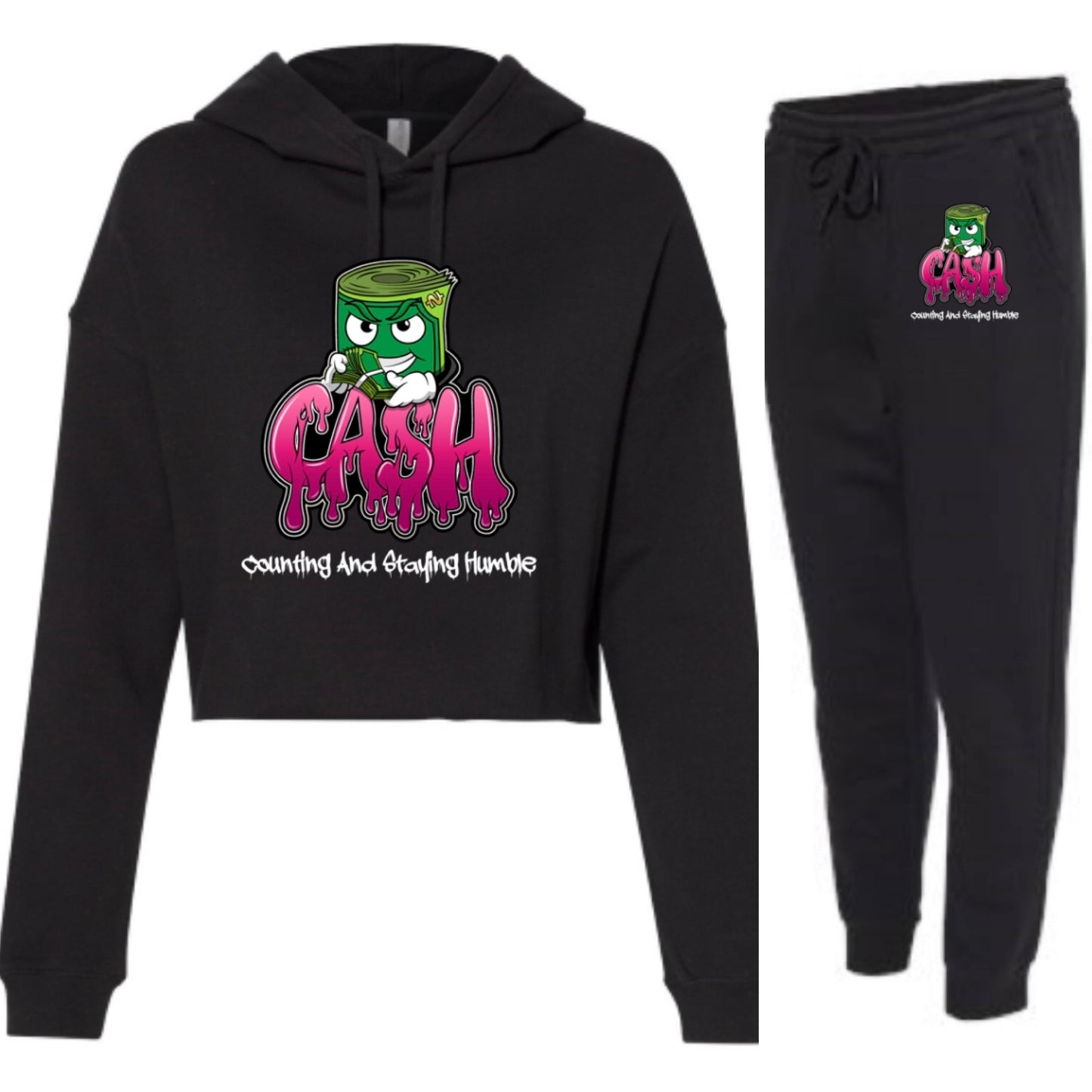 SAVAGE PINK BANK-ROLL CROP SWEATSUIT