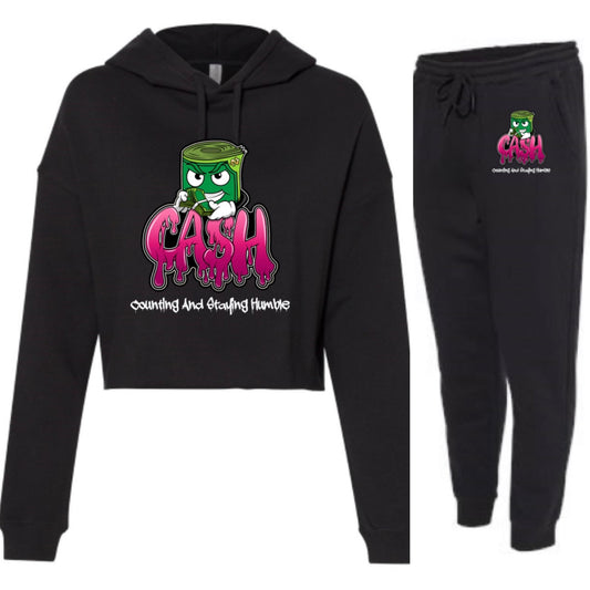 SAVAGE PINK BANK-ROLL CROP SWEATSUIT